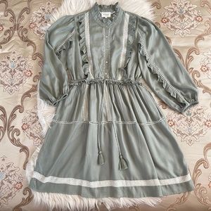 Böhme Women’s Ruffle Two Tone Lace Trim Green Sage Dress NWT Size M